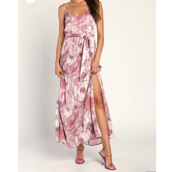 Lulu’s Sparkling Summer Purple Floral Lurex Maxi Dress Size Small - Picture 1 of 10
